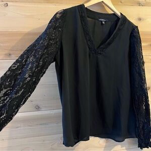 Black Lace Whimsygoth Sheer Embroidered Vneck blouse by JPR Studio